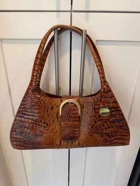 Brahmin Adrian Brown Croc-Embossed Leather Shoulder Bag